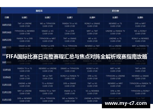 FIFA国际比赛日完整赛程汇总与焦点对阵全解析观赛指南攻略 FIFA国际比赛日完整赛程汇总与焦点对阵全解析观赛指南攻略